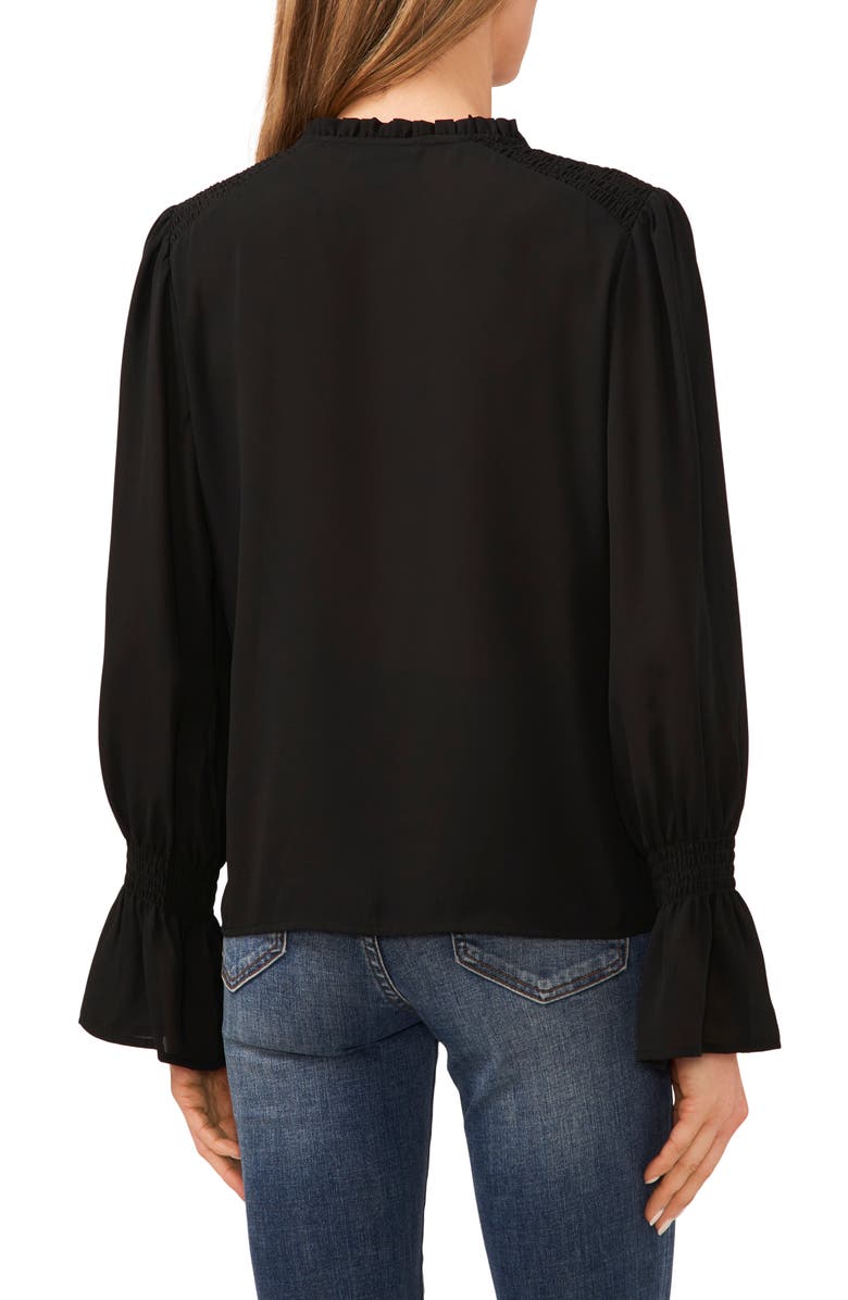 CeCe Tie Neck Ruffle Cuff Long Sleeve Top, Alternate, color, Rich Black