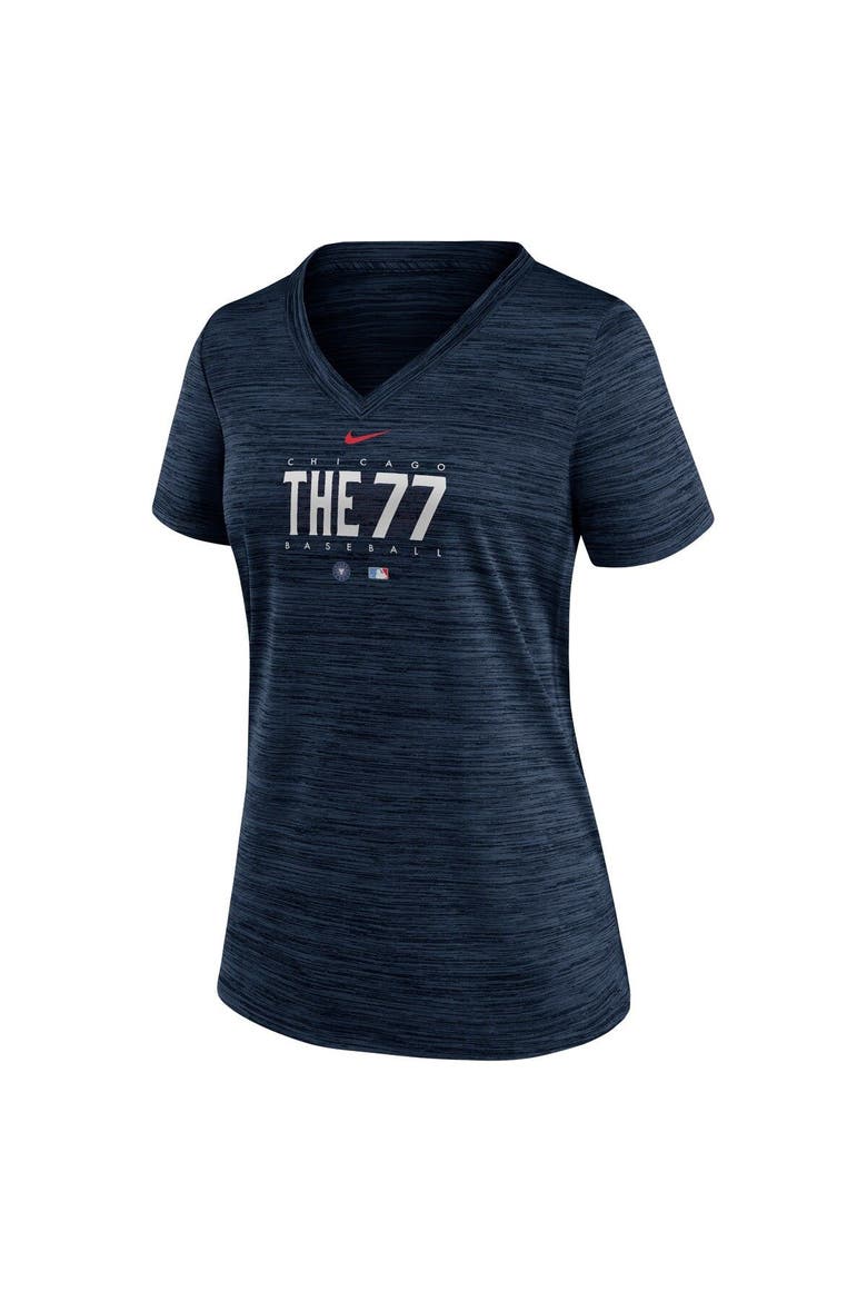 Women's Nike  Navy Chicago Cubs City Connect Velocity Practice Performance V-Neck T-Shirt, Alternate, color, Navy