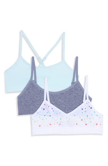 Maidenform Kids' Assorted 3-pack Bralettes In Whitestar/heather Grey/blue