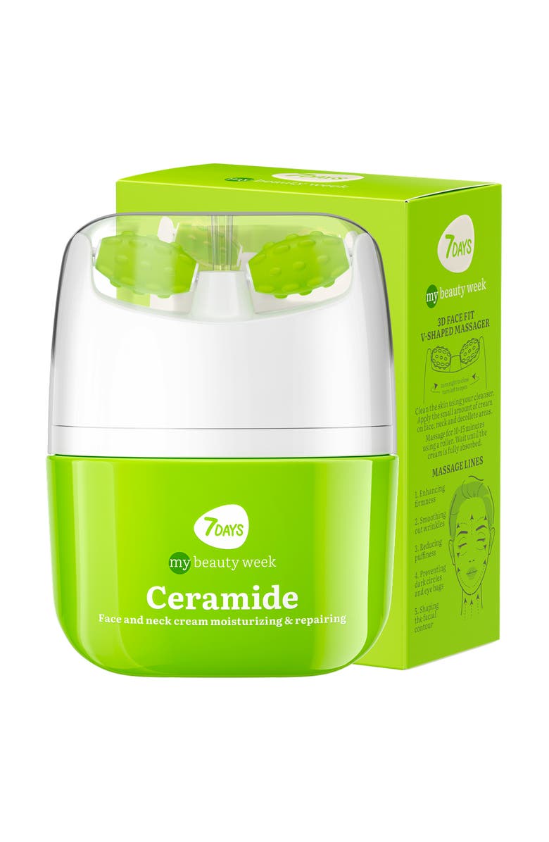 7DAYS Face moisturizer with Ceramide for Moisturizing & Barrier repairing with 3D Massage Applicator, Main, color, White