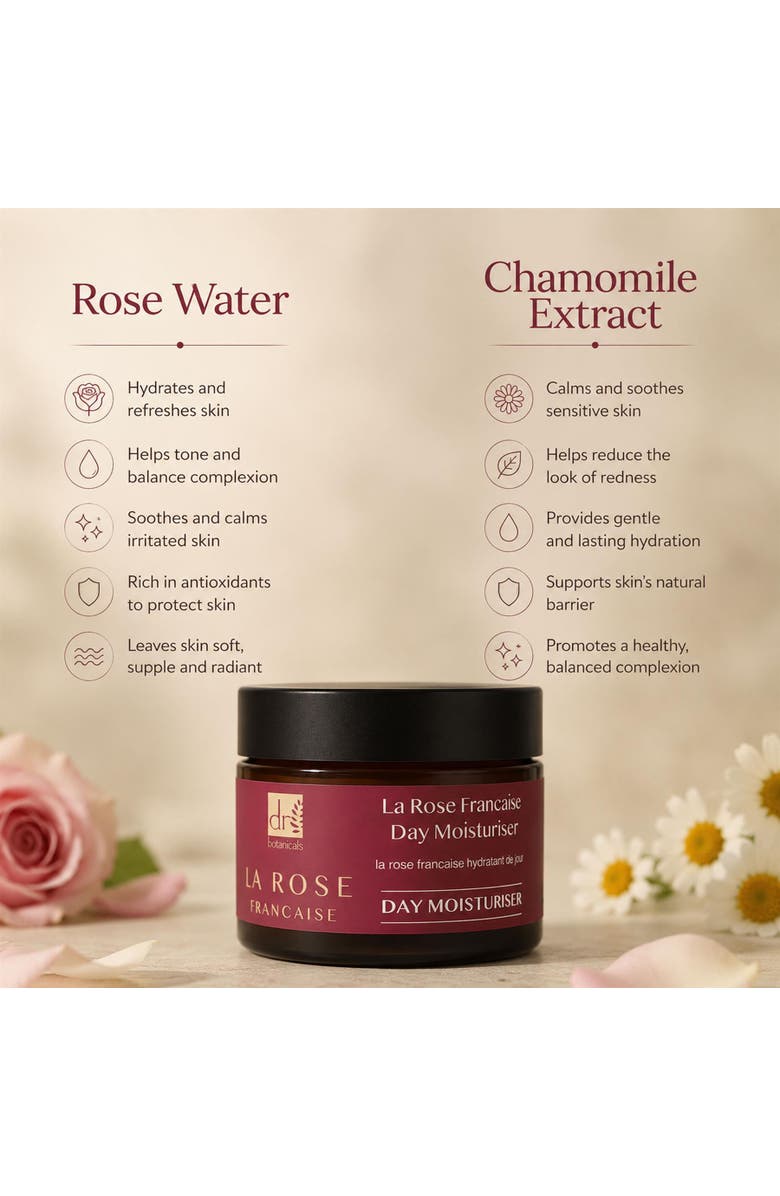 DR BOTANICALS La Rose Française Day Moisturiser 50ml for Anti-Aging, Brightening, Alternate, color, White
