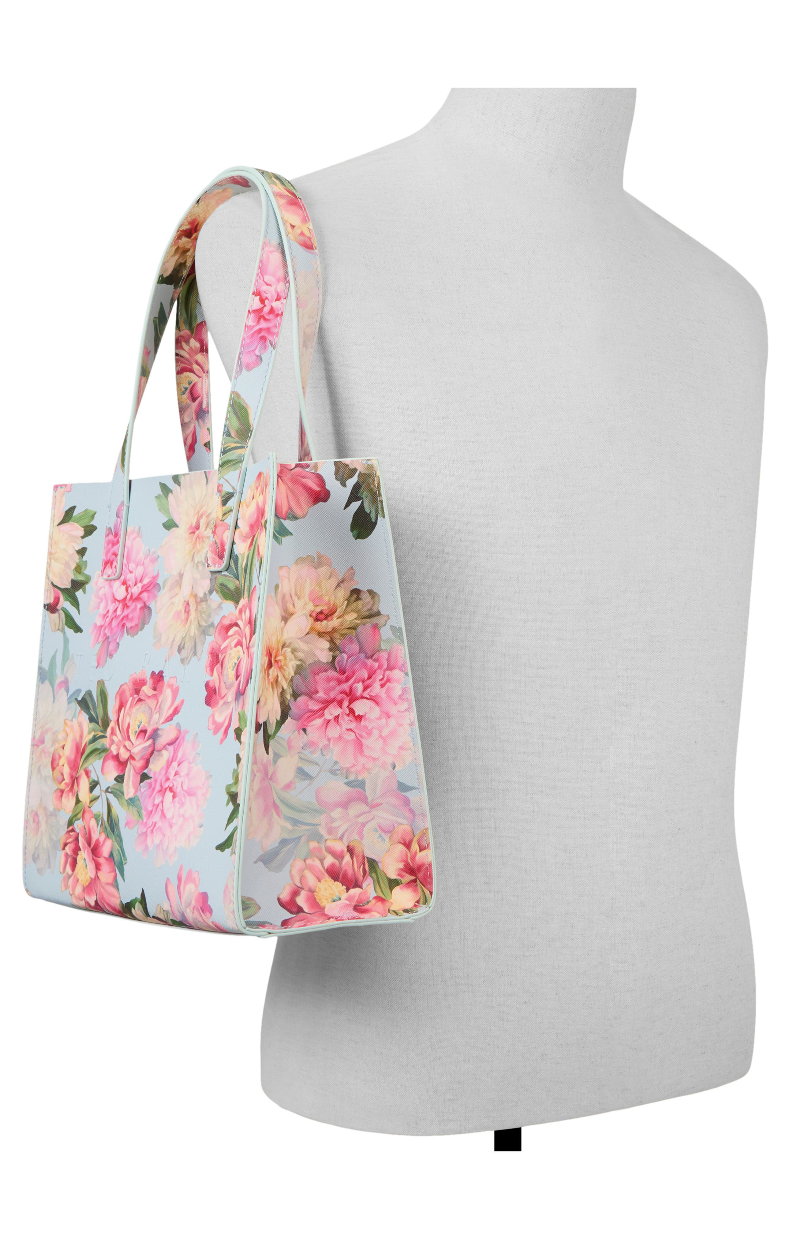 Small Seacon Floral Faux Leather Tote, Alternate, color, BRIGHT BLUE MULTI