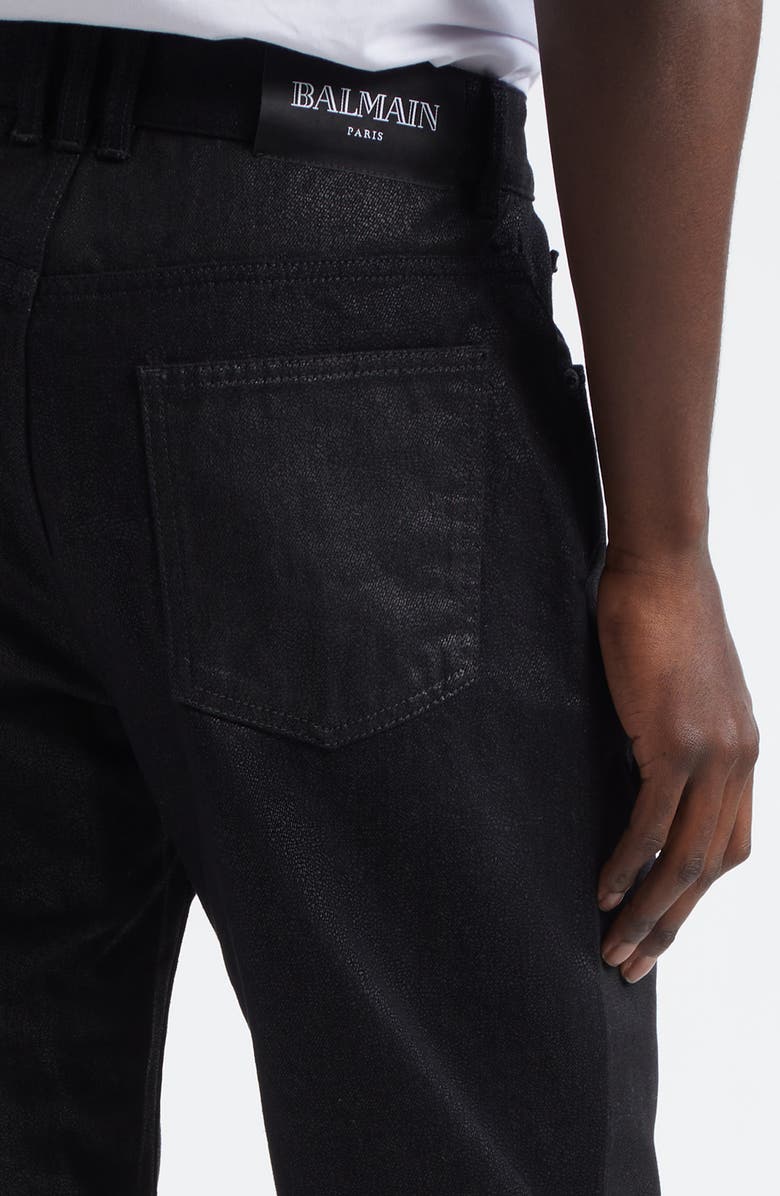 Balmain Coated Regular Fit Jeans, Alternate, color, Black