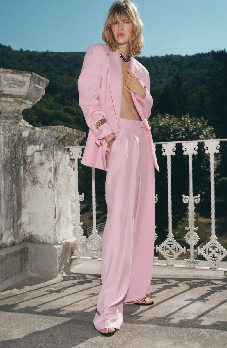 MANGO Pleat Front Wide Leg Pants, Alternate, color, Pink