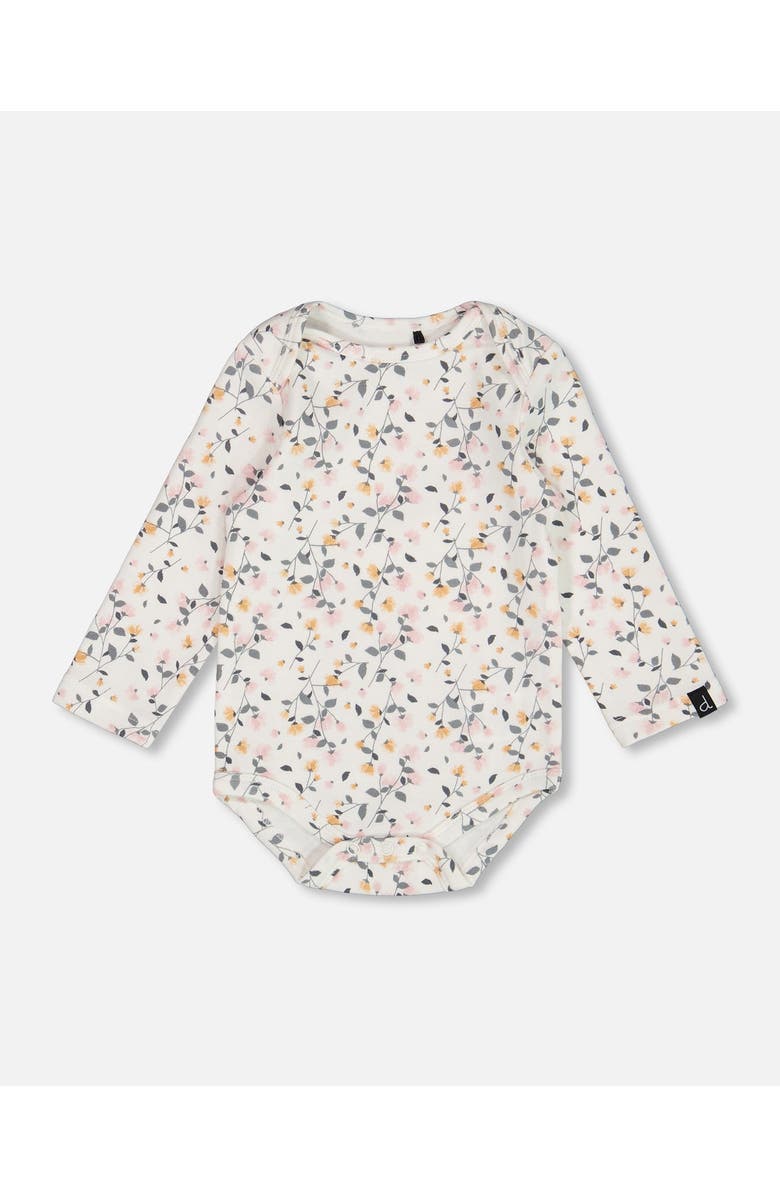 Deux par Deux Baby Girl's Organic Cotton Bodysuit Cream Printed Flowers, Main, color, 