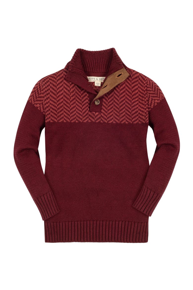 Baby Boys' Organic Intarsia Yoke Mock Neck Sweater, Infant, Main, color, Oxblood Herringbone