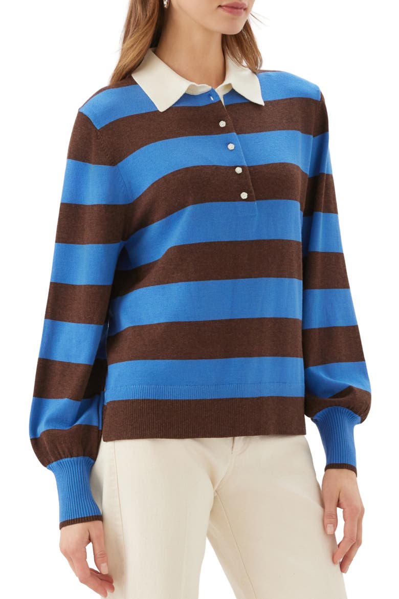 Game Day Striped Sweater, Alternate, color, CHOCOLATE/ SKY