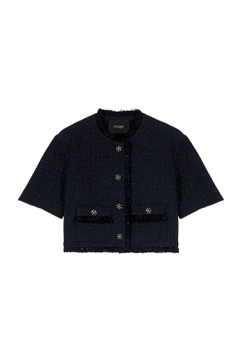 Short shiny tweed jacket, Main, color, Black
