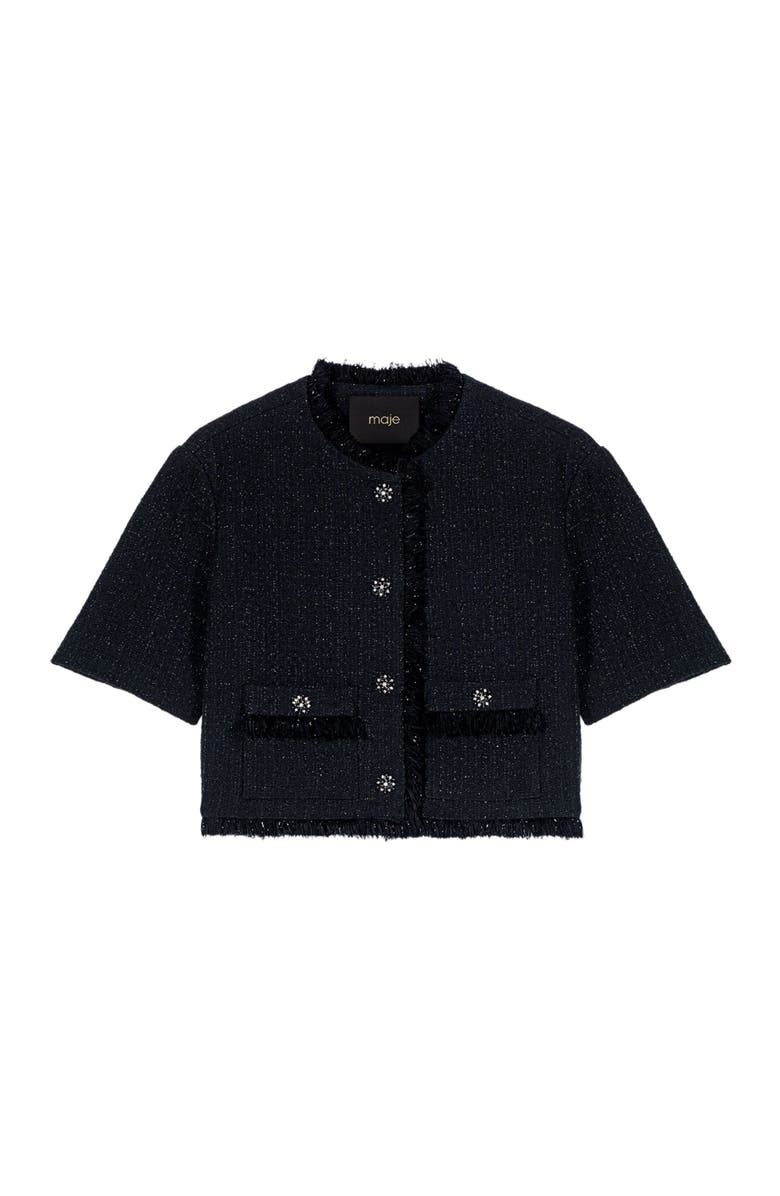 maje Short shiny tweed jacket, Main, color, Black