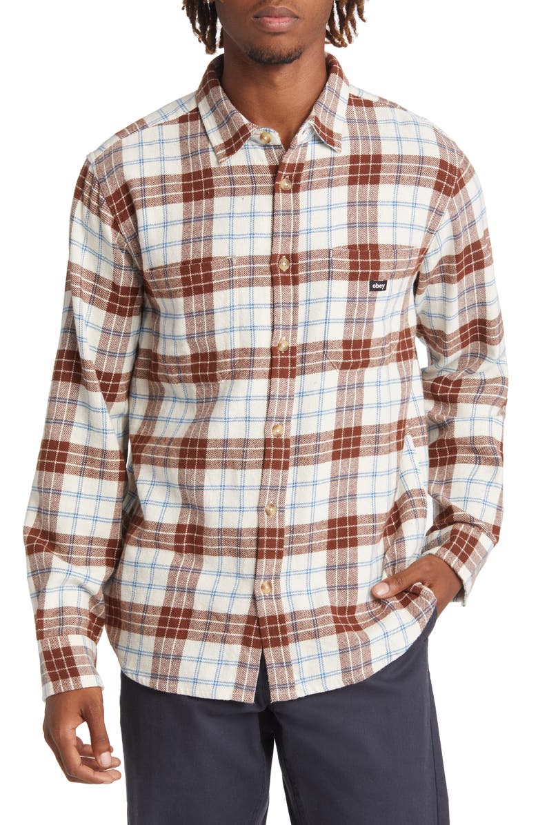 Obey Men's Arnold Plaid Organic Cotton Flannel Button-Up Shirt, Main, color, 