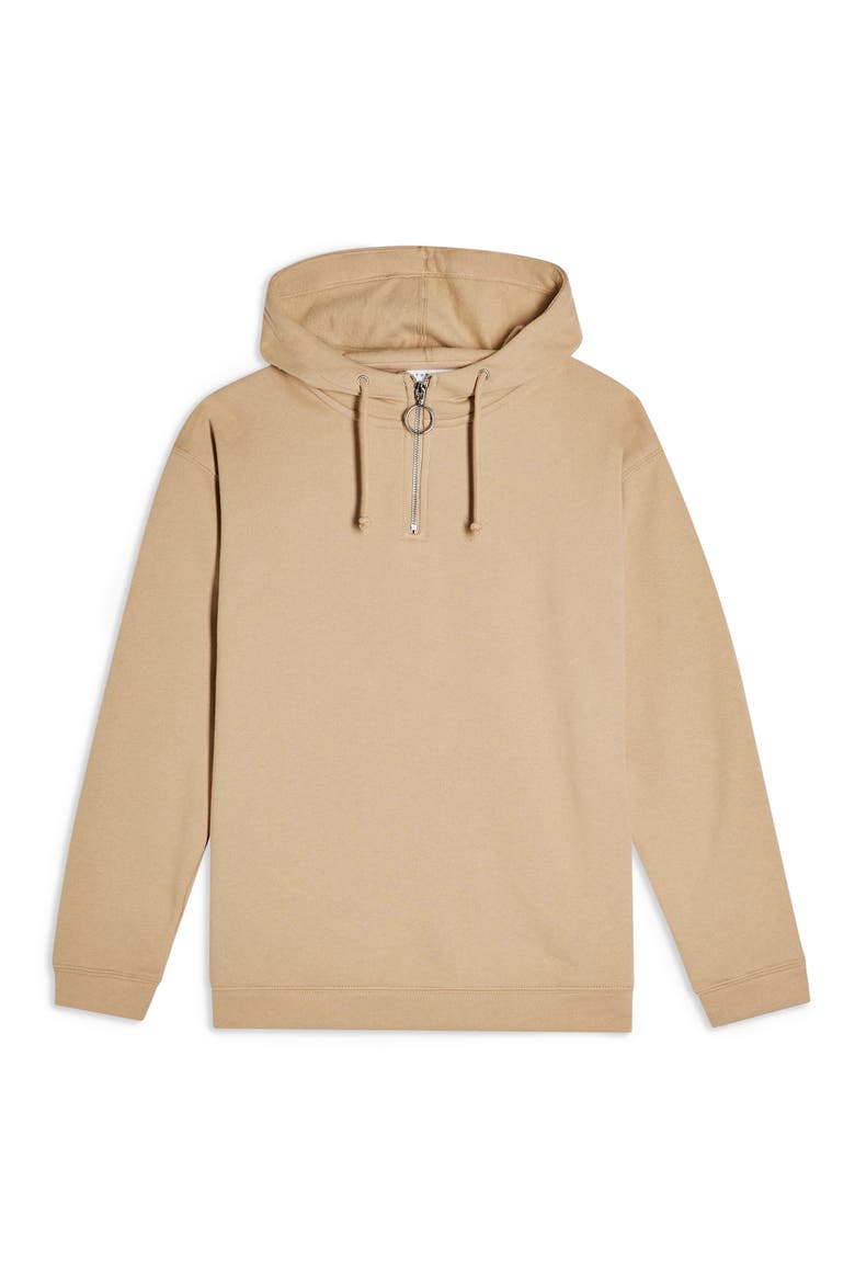 Quarter-Zip Hooded Sweatshirt, Alternate, color, STONE