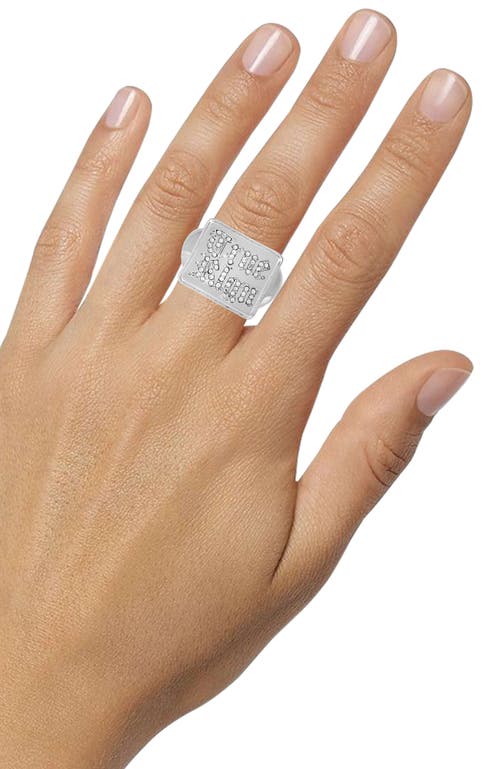 True Religion Logo Square Ring In Metallic