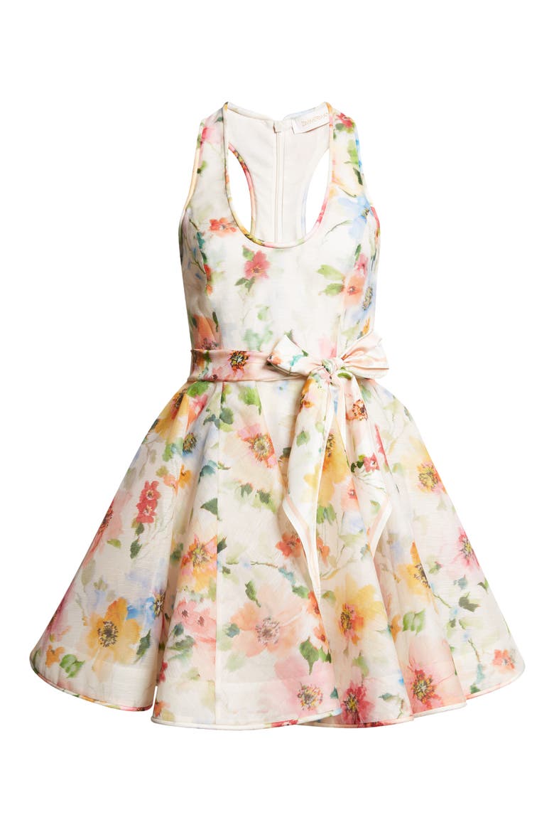 Alchemy Racerback Linen & Silk Skater Minidress, Alternate, color, NEON POPPY