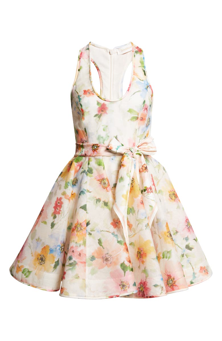 Zimmermann Alchemy Racerback Linen & Silk Skater Minidress, Main, color, Neon Poppy