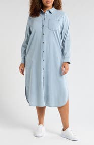 Universal Standard Odeon Long Sleeve Chambray Shirtdress