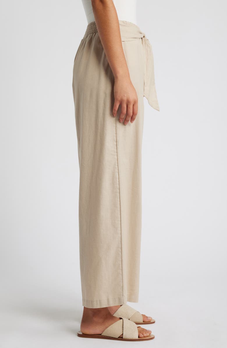 beachlunchlounge Florencia Tie Waist Wide Leg Cotton & Linen Pants, Alternate, color, Airdry Clay
