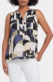 NYDJ Print Pleat Back Sleeveless Split Neck Blouse (Nordstrom Exclusive)