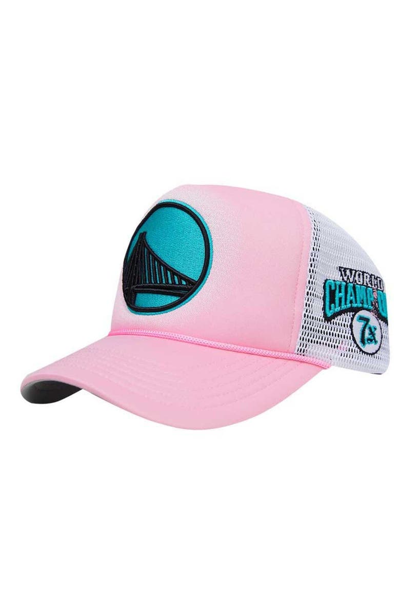 PRO STANDARD Men's Pro Standard  Pink Golden State Warriors Washed Neon Foam Trucker Snapback Hat, Main, color, 