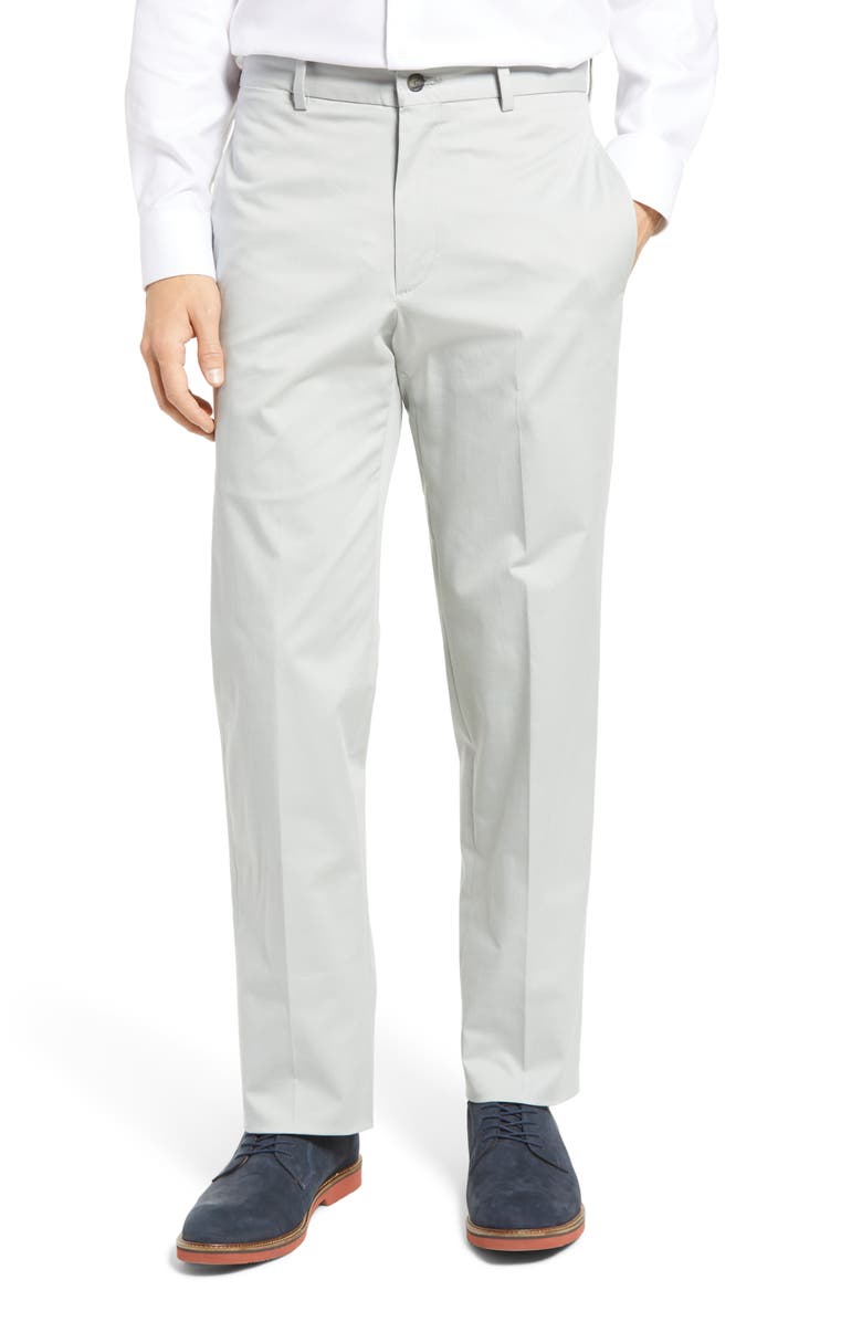 Berle Charleston Khakis Flat Front Cotton Stretch Twill Dress Pants, Main, color, Light Grey