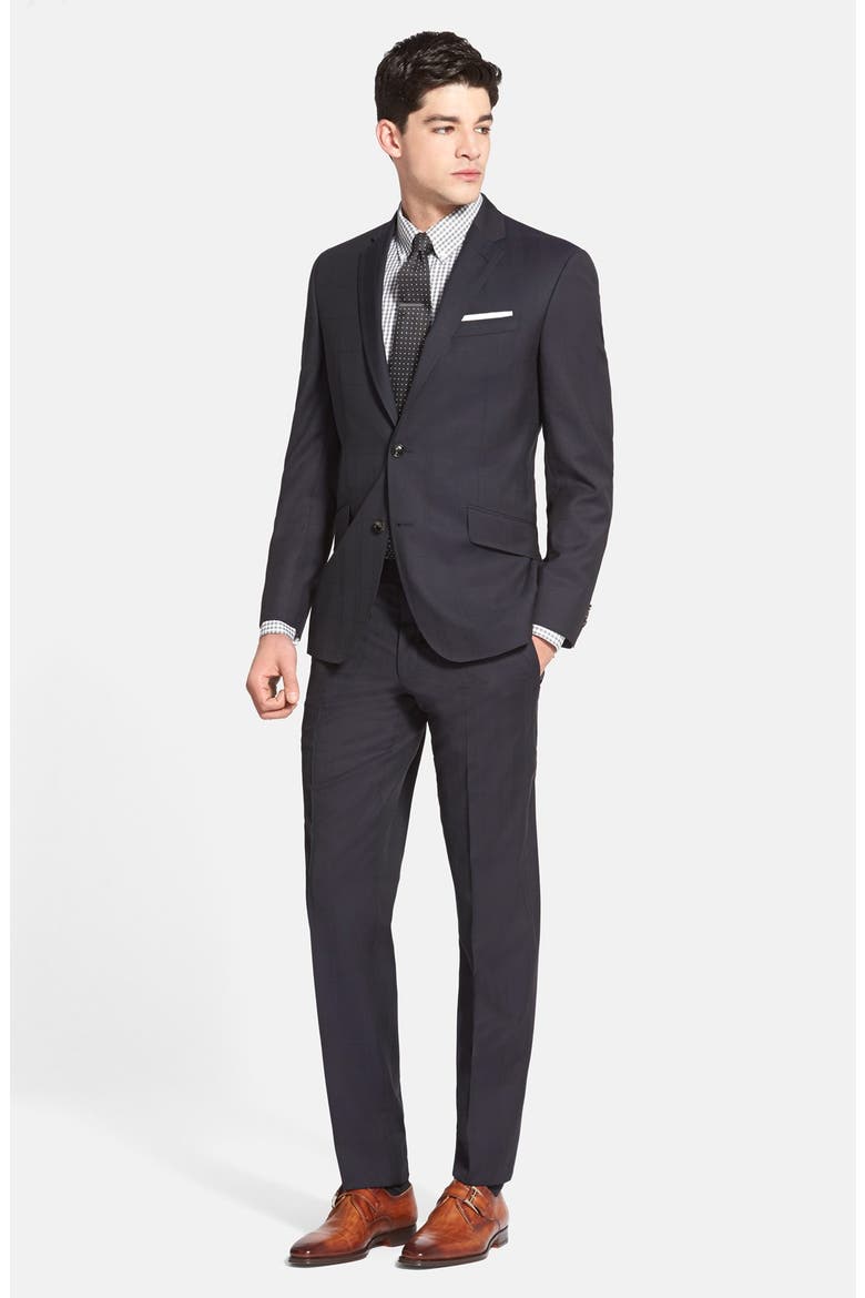 'Jones' Trim Fit Plaid Wool Suit, Alternate, color, NAVY
