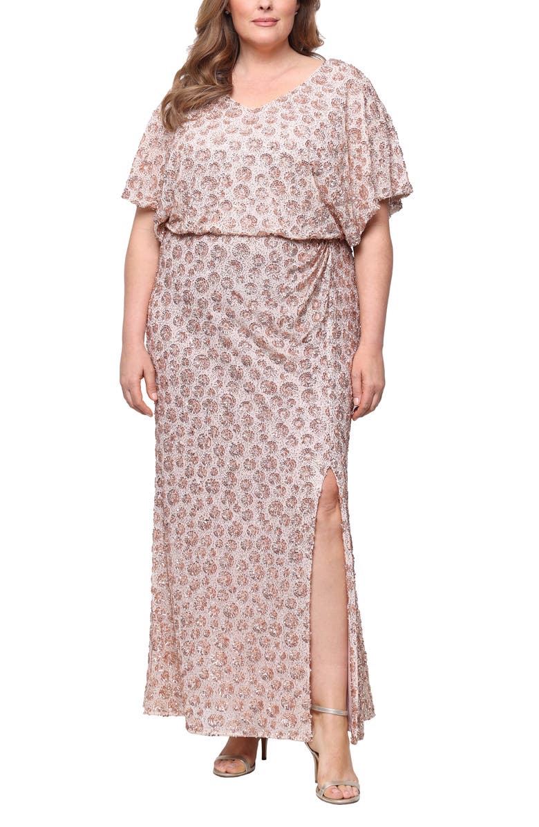 Alex Evenings Sequin Embellished Flutter Sleeve Mermaid Gown, Main, color, Rose Gold