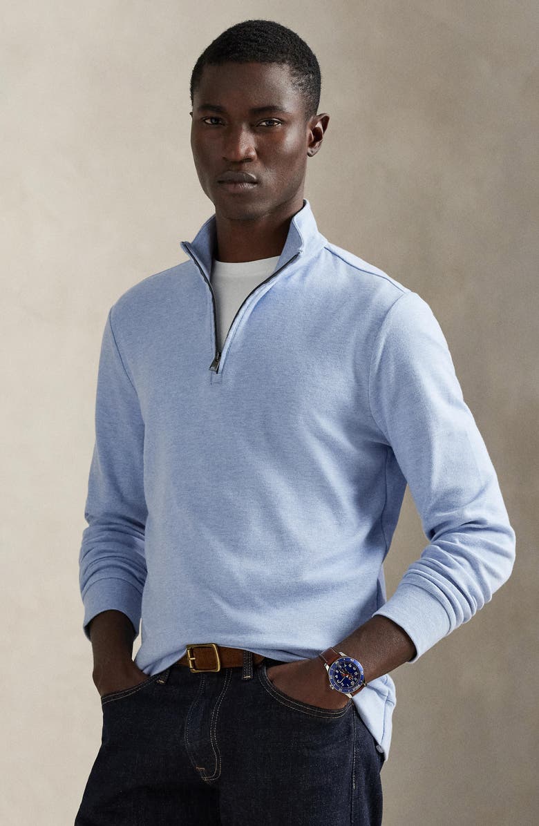 Polo Ralph Lauren Textured Double Knit Quarter Zip Pullover, Alternate, color, Isle Heather/ Nevis