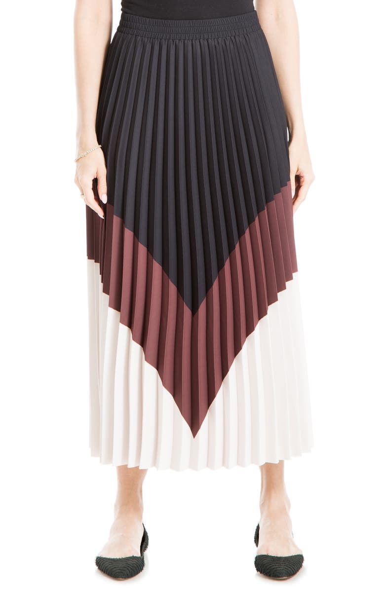 MAX STUDIO Chevron Colorblock Pleated Maxi Skirt, Main, color, 