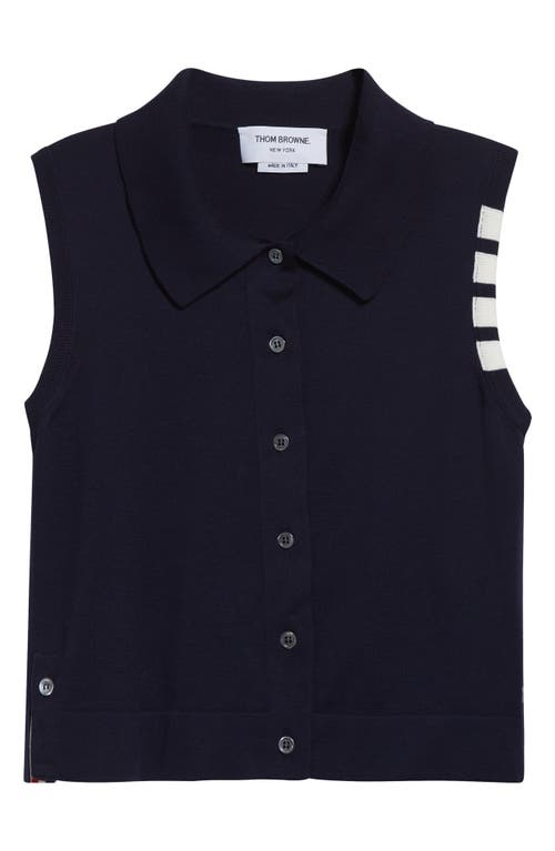 Thom Browne Sleeveless Cropped Buttondown With 4 Bar Stripe In Navy
