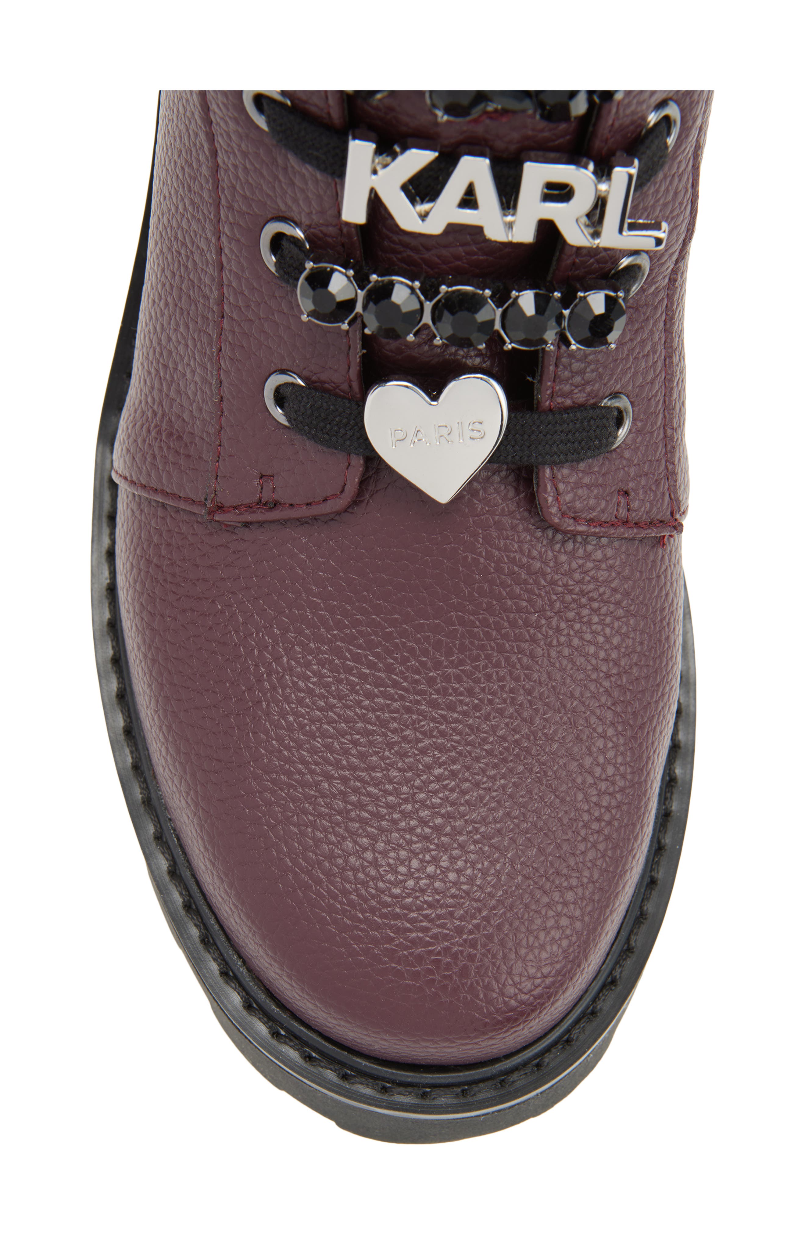 KARL LAGERFELD PARIS Mela Lug Sole Boot, Alternate, color, Wine