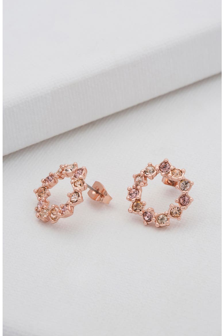 Cresina Crystal Hoop Stud Earrings, Alternate, color, ROSE GOLD PINK CRYSTAL