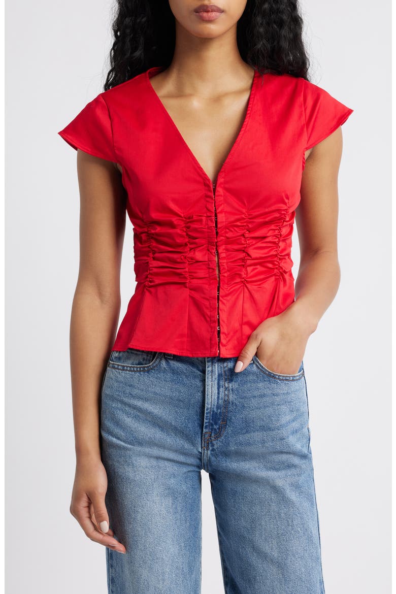 Indulgence Seersucker Corset Top, Main, color, RED