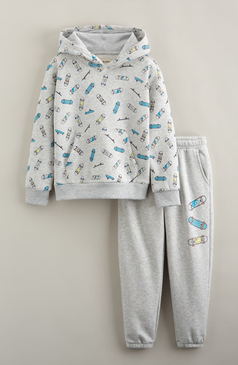 Tucker + Tate Kids' Printed Kanga Sweatshirt & Sweatpants Set, Main, color, Grey Skateboard Trick