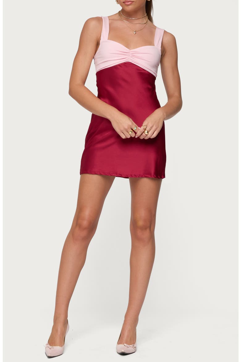 Contrast Sleeveless Satin Minidress, Main, color, BURGUNDY