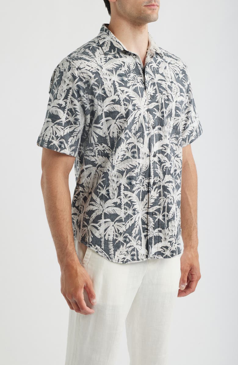 Tommy Bahama Nova Wave Nero Palms Short Sleeve Seersucker Button-Up Shirt, Alternate, color, Black