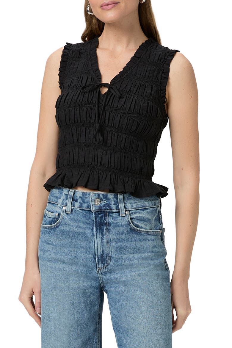 Devi Sleeveless Smocked Top, Main, color, BLACK