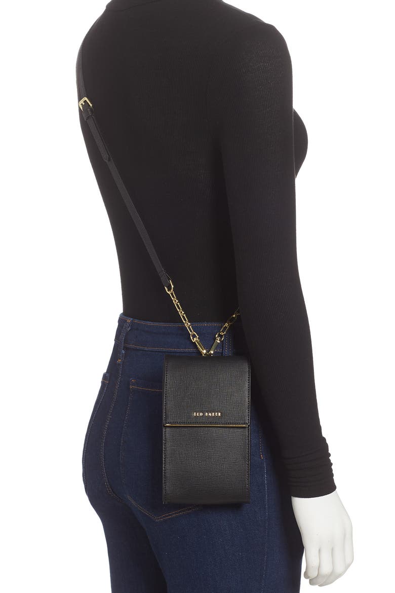Geriee Saffiano Leather Phone Crossbody Bag, Alternate, color, BLACK