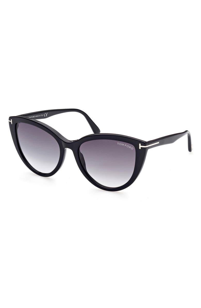 TOM FORD Isabella-02 56mm Gradient Cat Eye Sunglasses, Alternate, color, Shiny Black  / Gradient Smoke