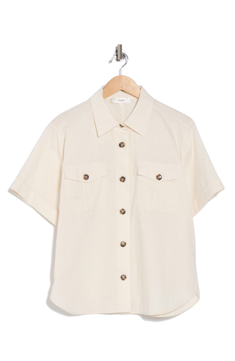 FRAME Utility Pocket Short Sleeve Button-Up Shirt, Alternate, color, Cream