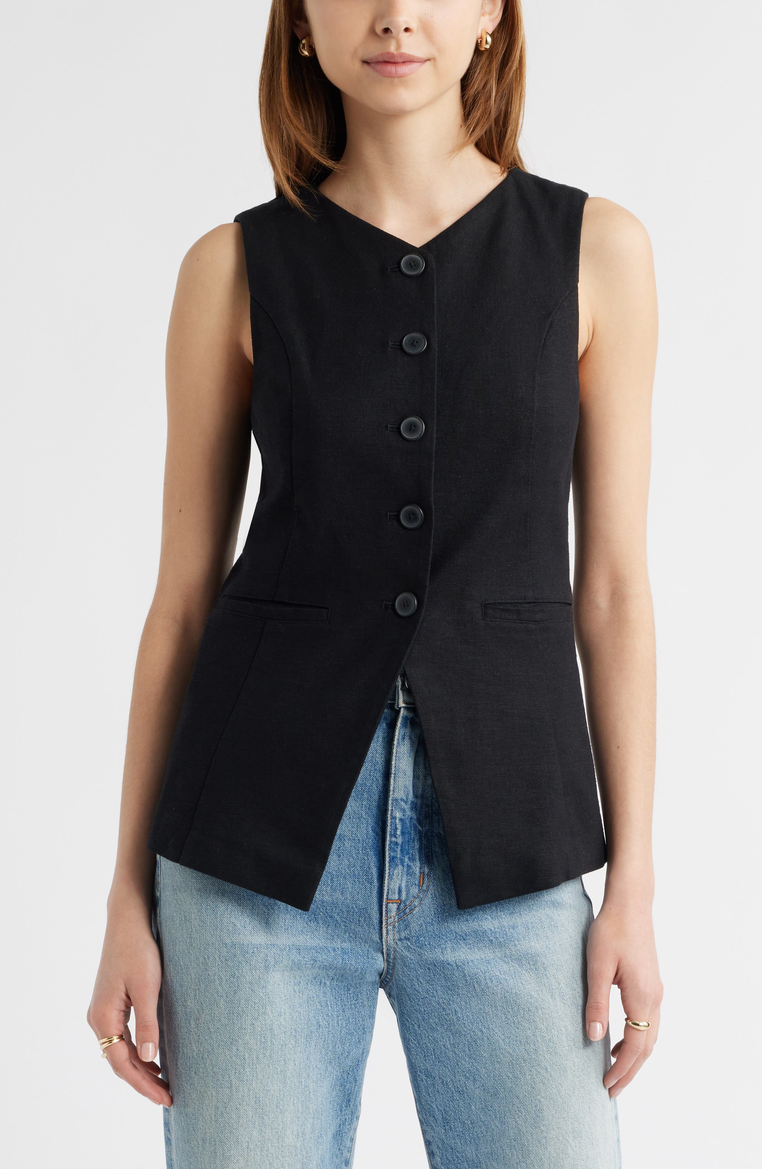 Open Edit Linen Blend Vest