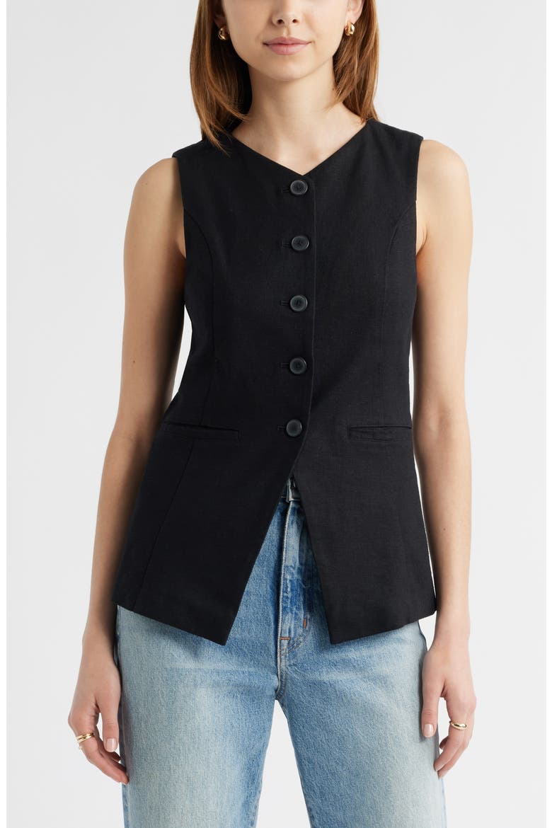 Linen Blend Vest, Main, color, BLACK