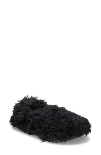 Crocs Classic Shaggy Faux Fur Lined Clog In Black