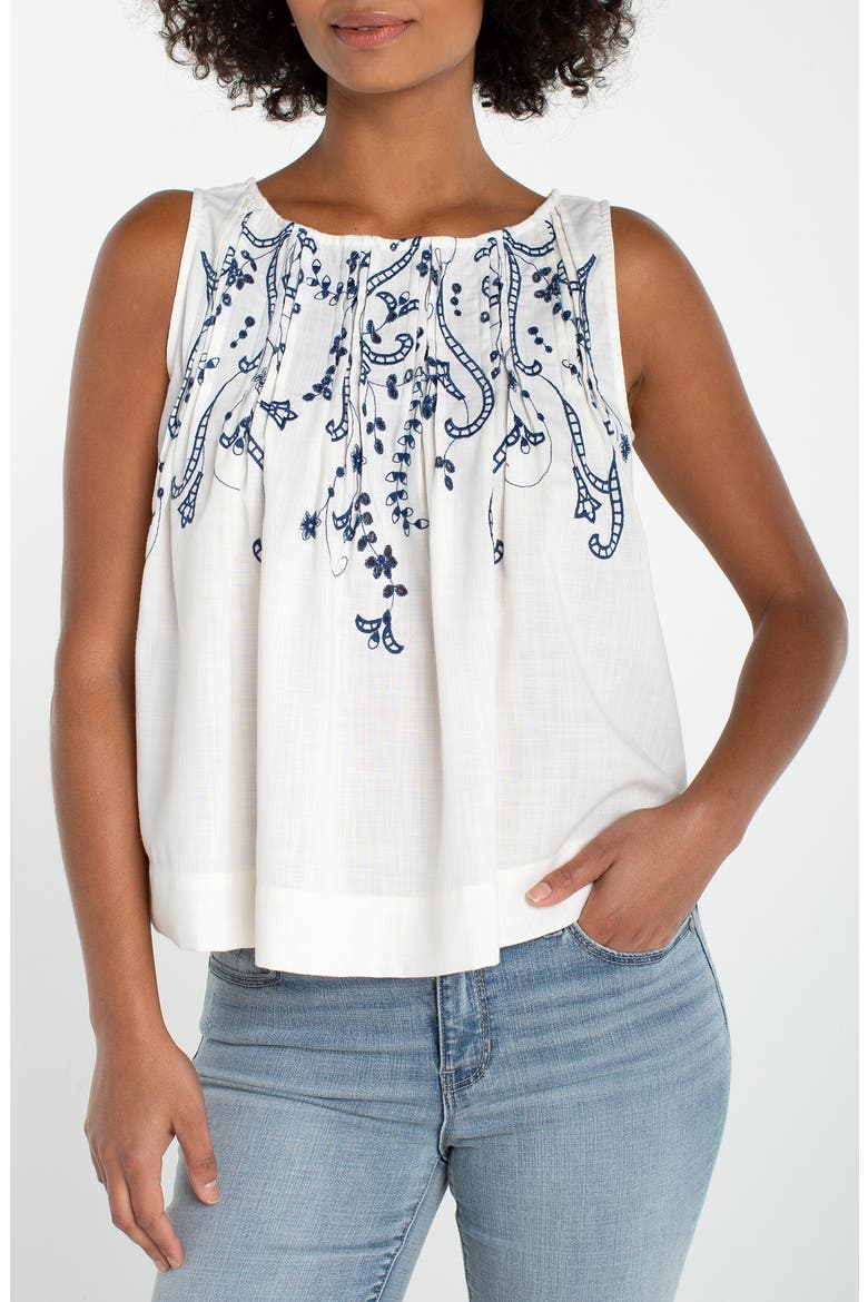 Embroidered Pintuck Cotton Top, Main, color, CREAM