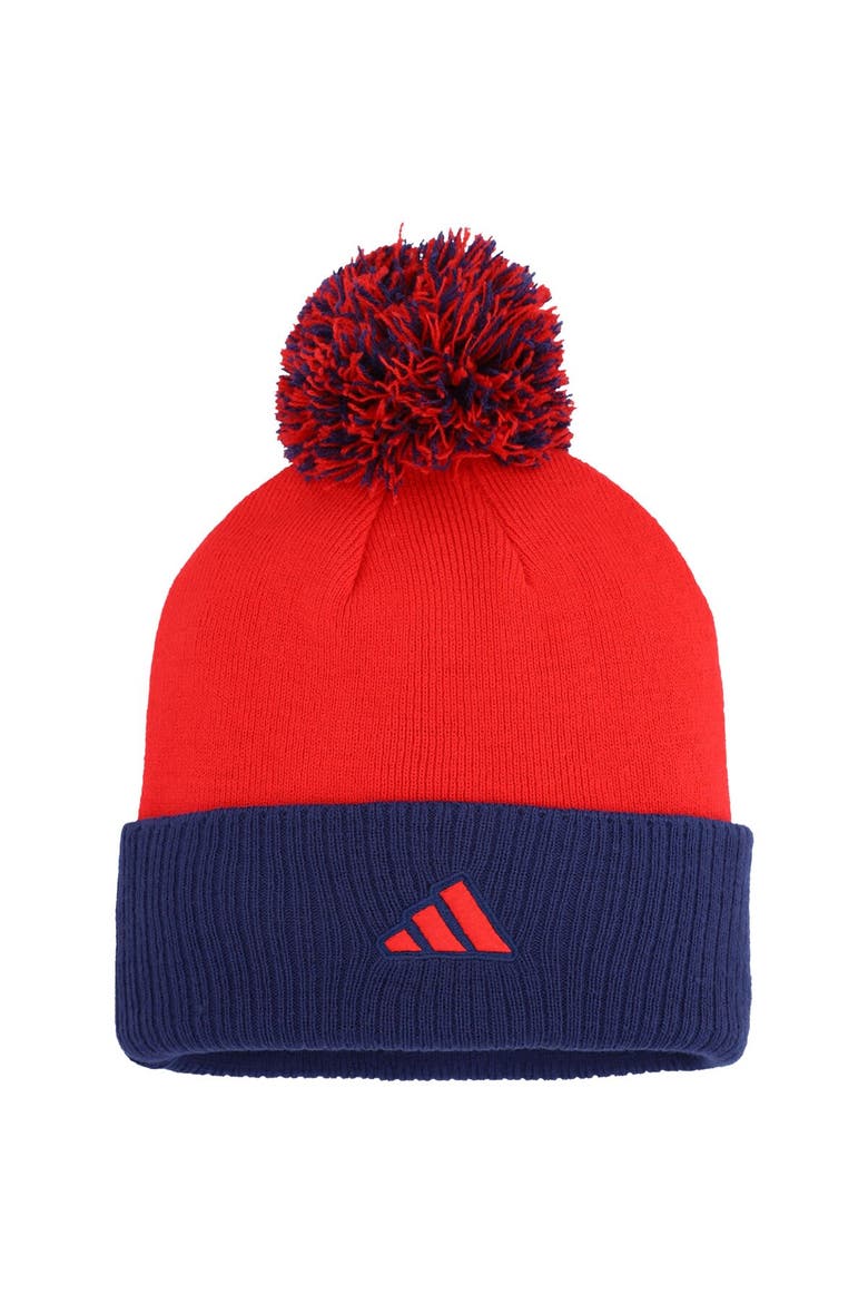 Women's adidas Red Washington Capitals Laurel Cuffed Knit Hat with Pom, Alternate, color, Red