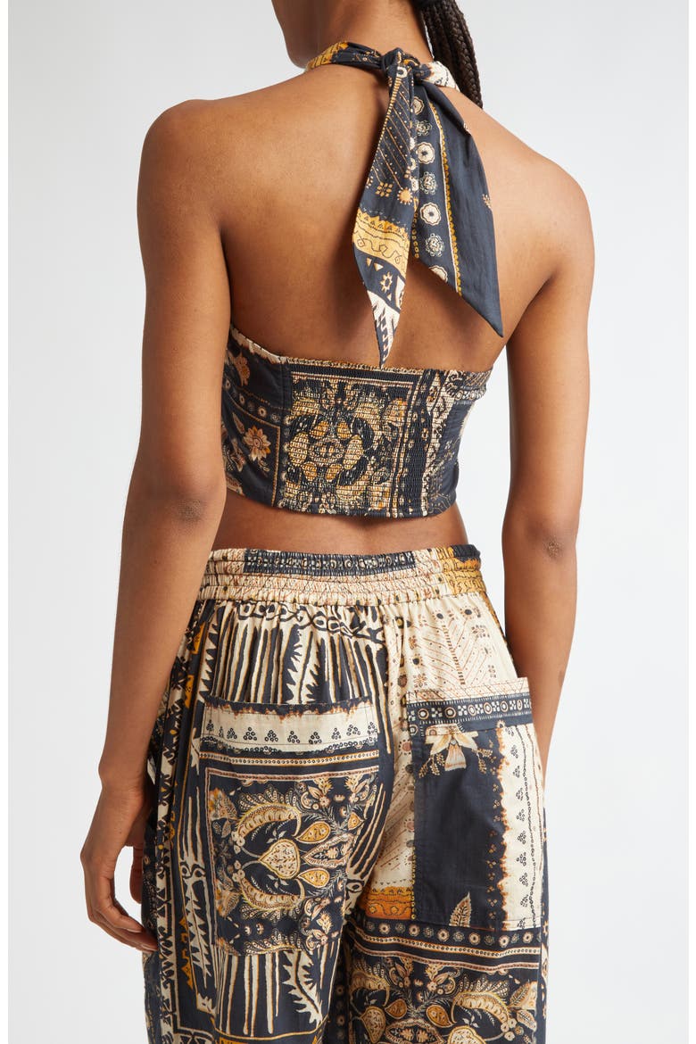 Feyza Convertible Mixed Print Cotton Halter Top, Alternate, color, BLACK / OCHRE