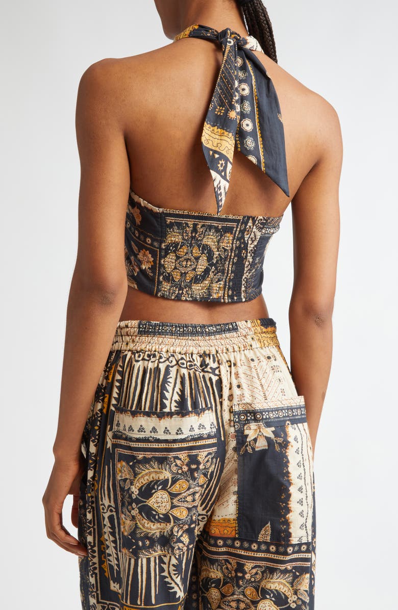 Isabel Marant Étoile Feyza Convertible Mixed Print Cotton Halter Top, Alternate, color, Black / Ochre