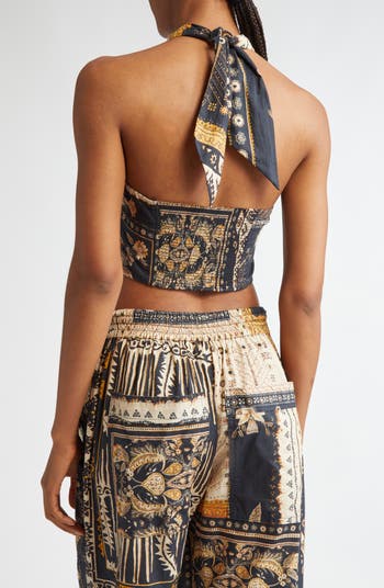 Feyza Convertible Mixed Print Cotton Halter Top