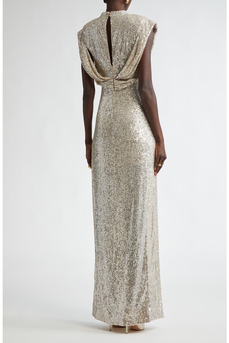 Sequin Embroidered Drape Back Gown, Alternate, color, CHAMPAGNE