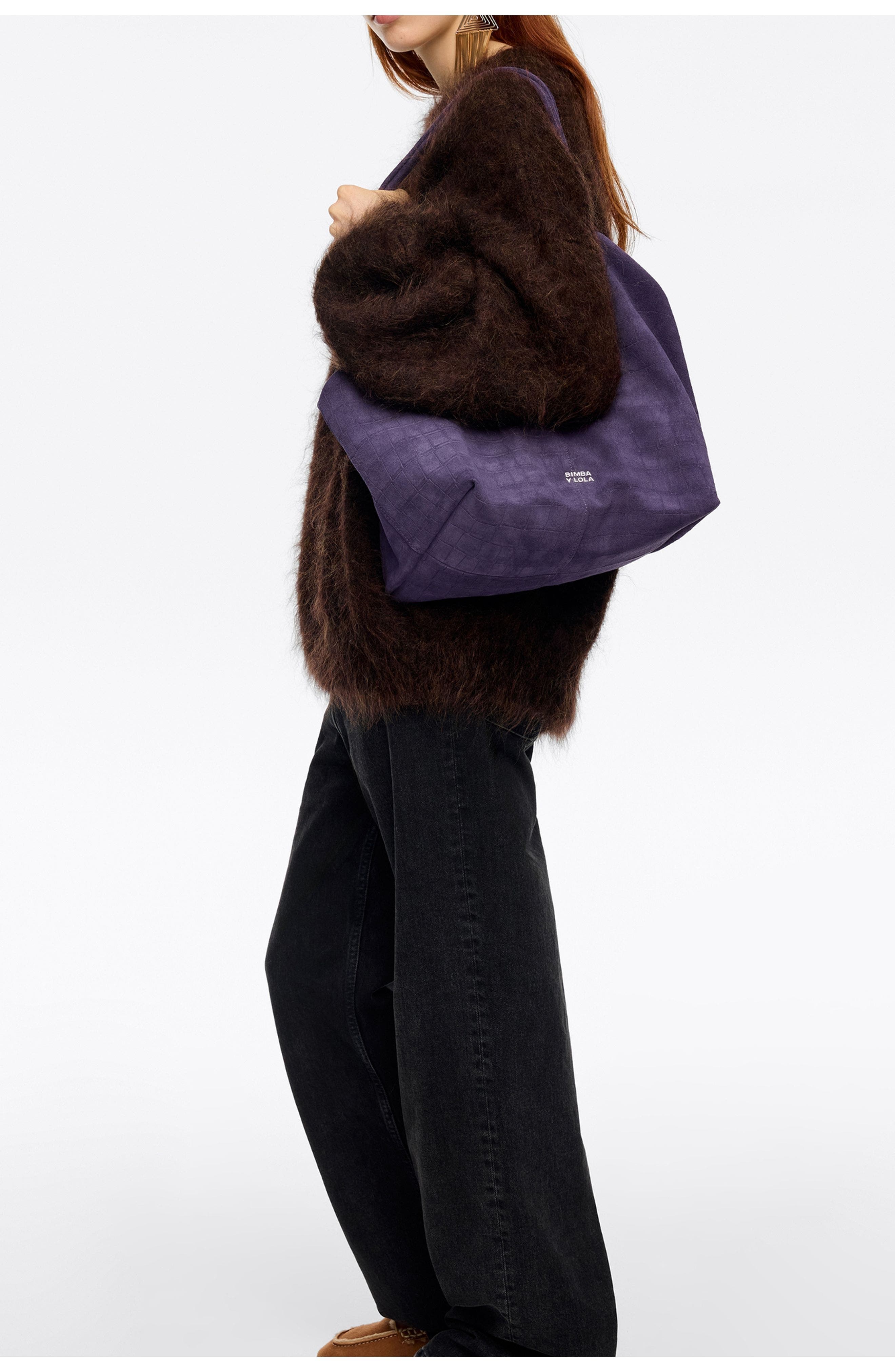 Large Split Leather Shopper Bag, Alternate, color, PURPLE