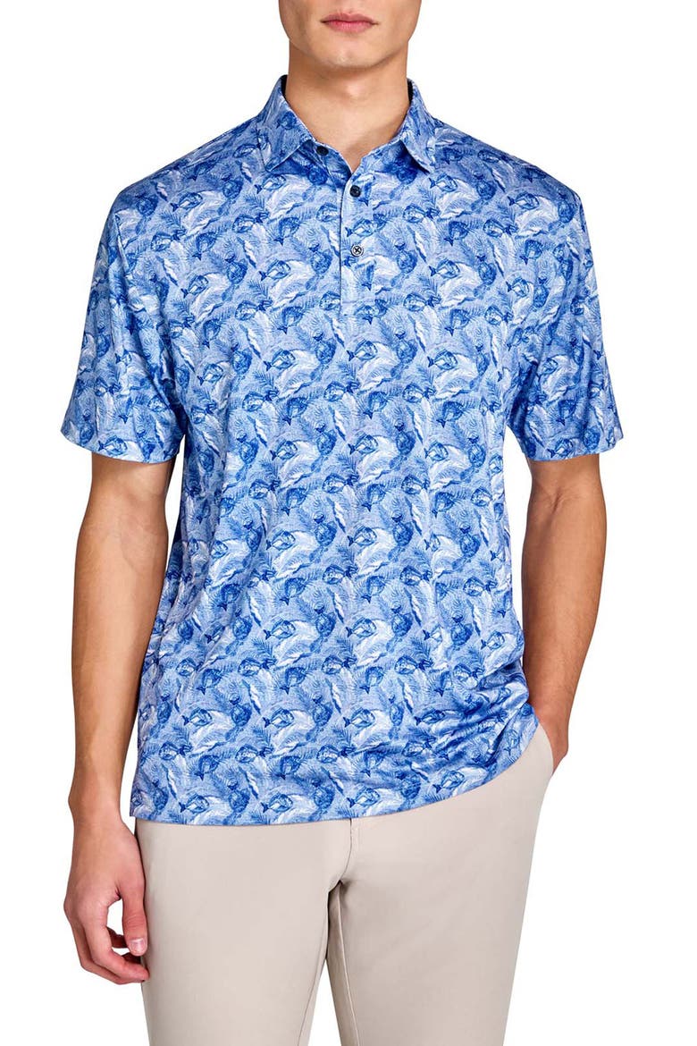 Regular Fit Fish Headphones Recycled Performance Golf Polo, Main, color, NAVY