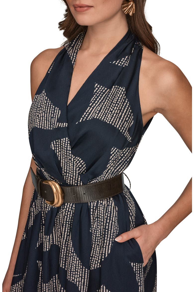 Print Belted Sleeveless Midi Dress, Alternate, color, NGHTFAL/ SAND